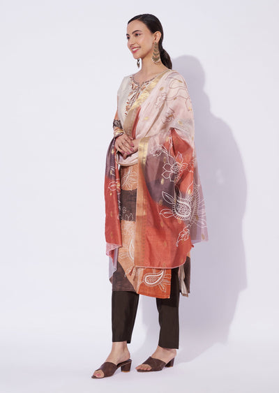 Beige Chanderi Straight Cut Suit