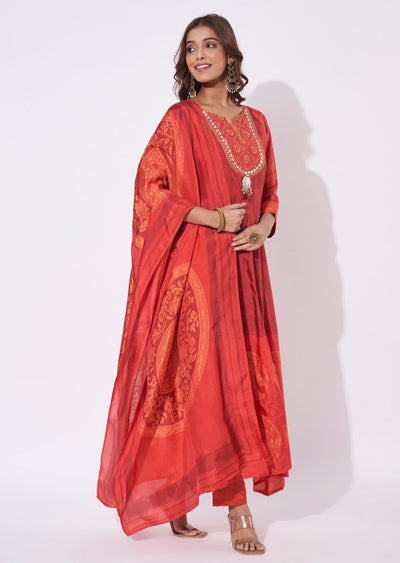 Rust Dola Silk Anarkali Suit