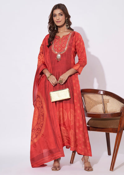 Rust Dola Silk Anarkali Suit
