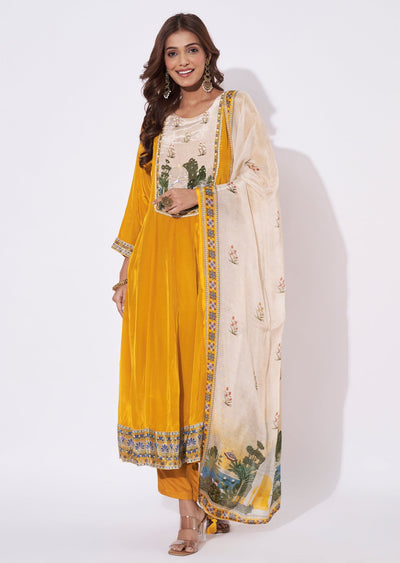 Mustard Crepe Anarkali Suit