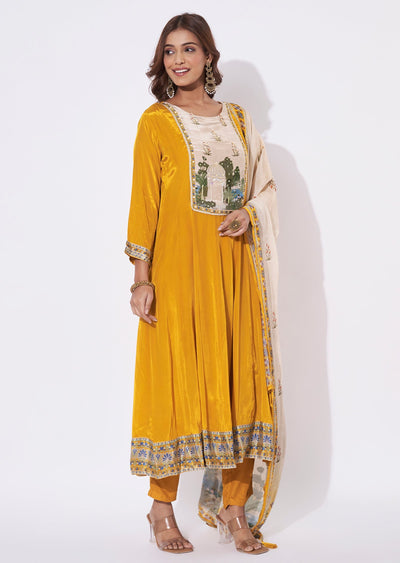 Mustard Crepe Anarkali Suit