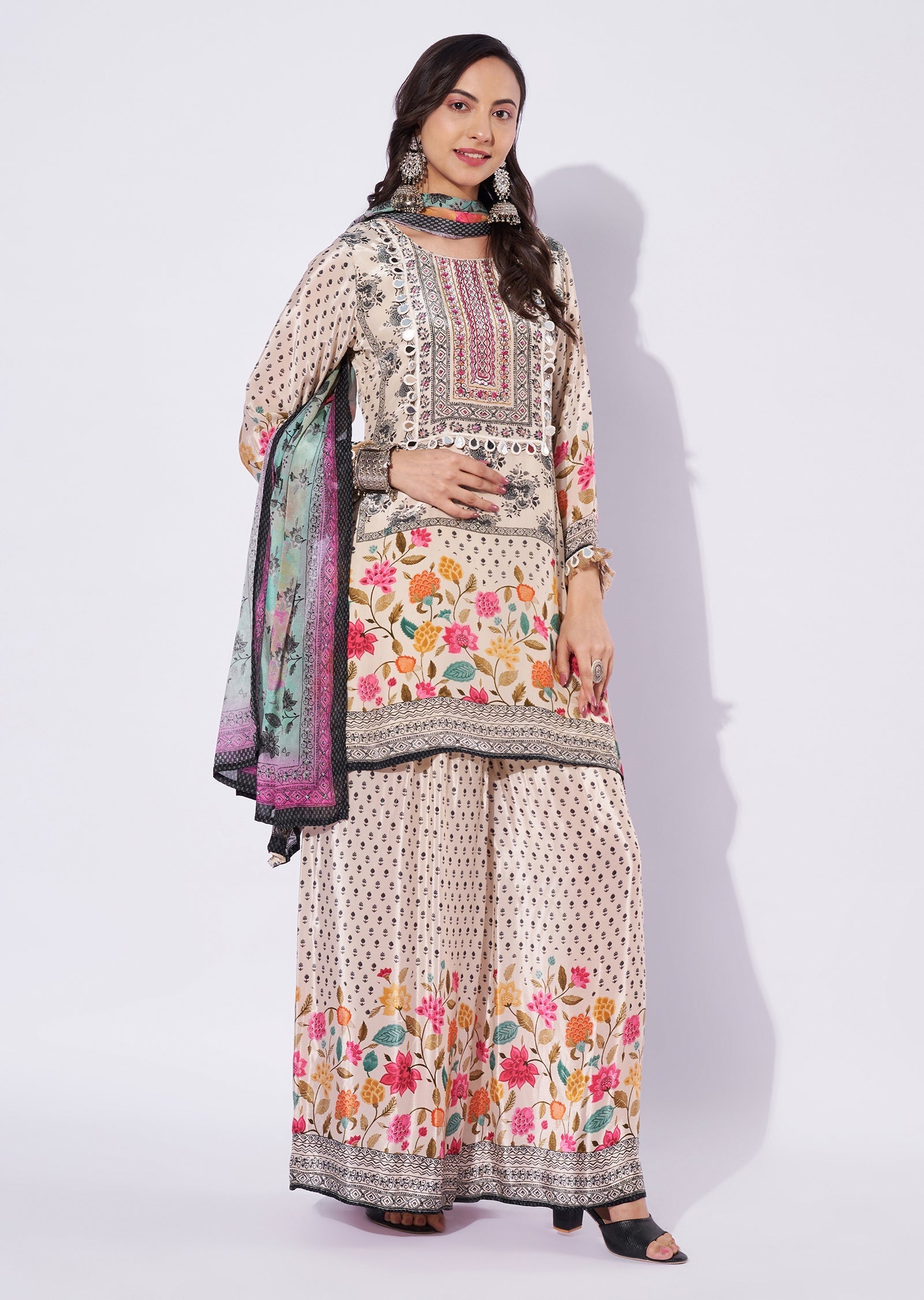 Beige Crepe Palazzo Set