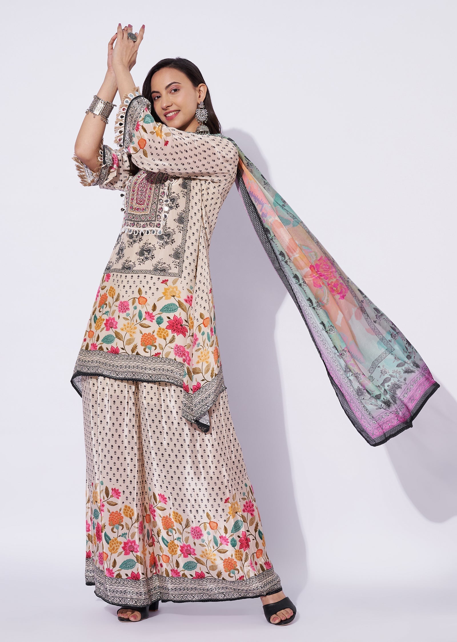 Beige Crepe Palazzo Set