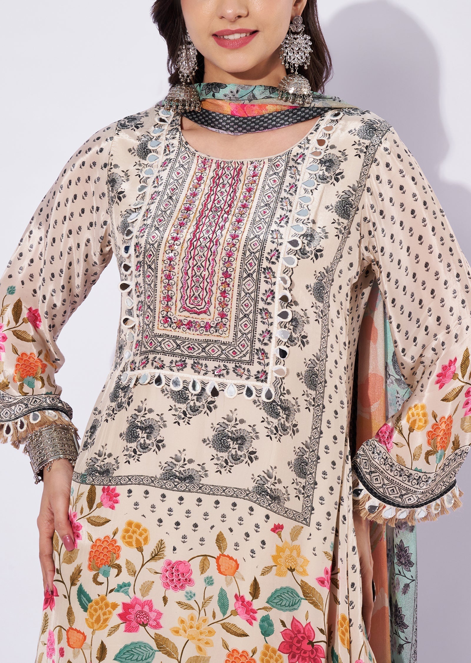 Beige Crepe Palazzo Set