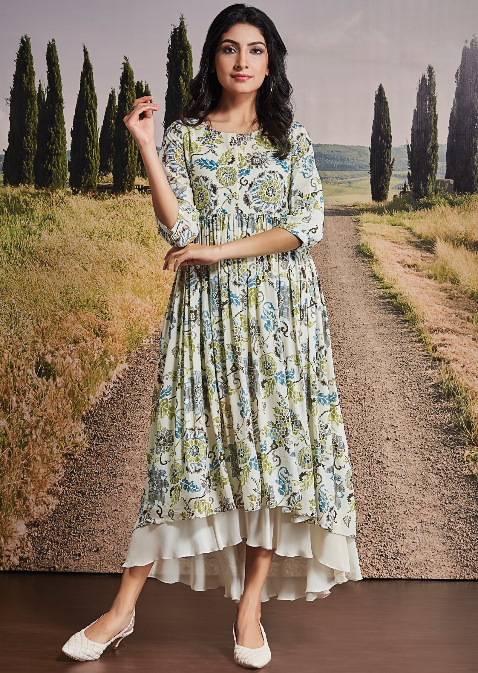 Fawn Crepe Frock Kurti