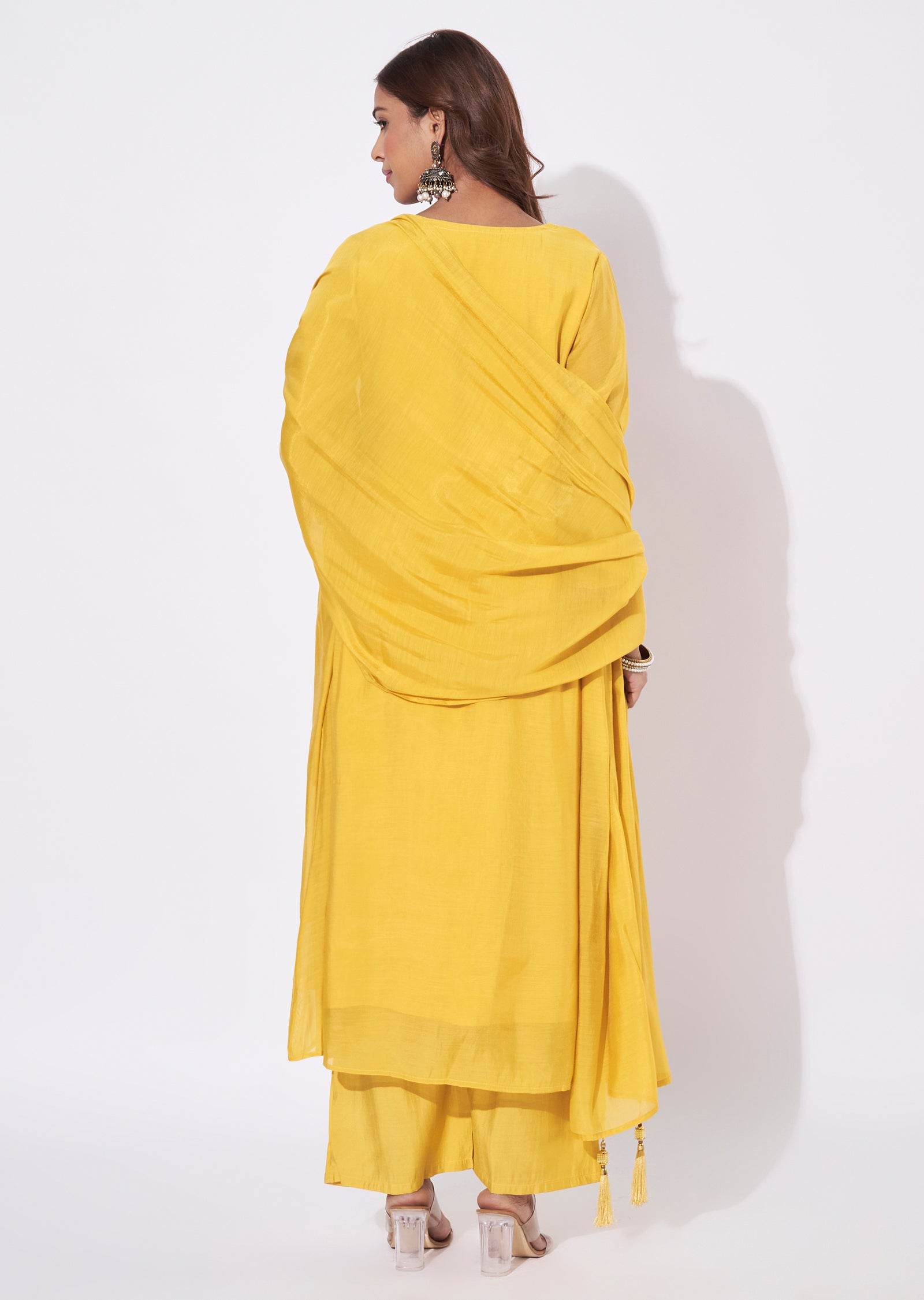 Mustard Mal Chanderi Anarkali Suit