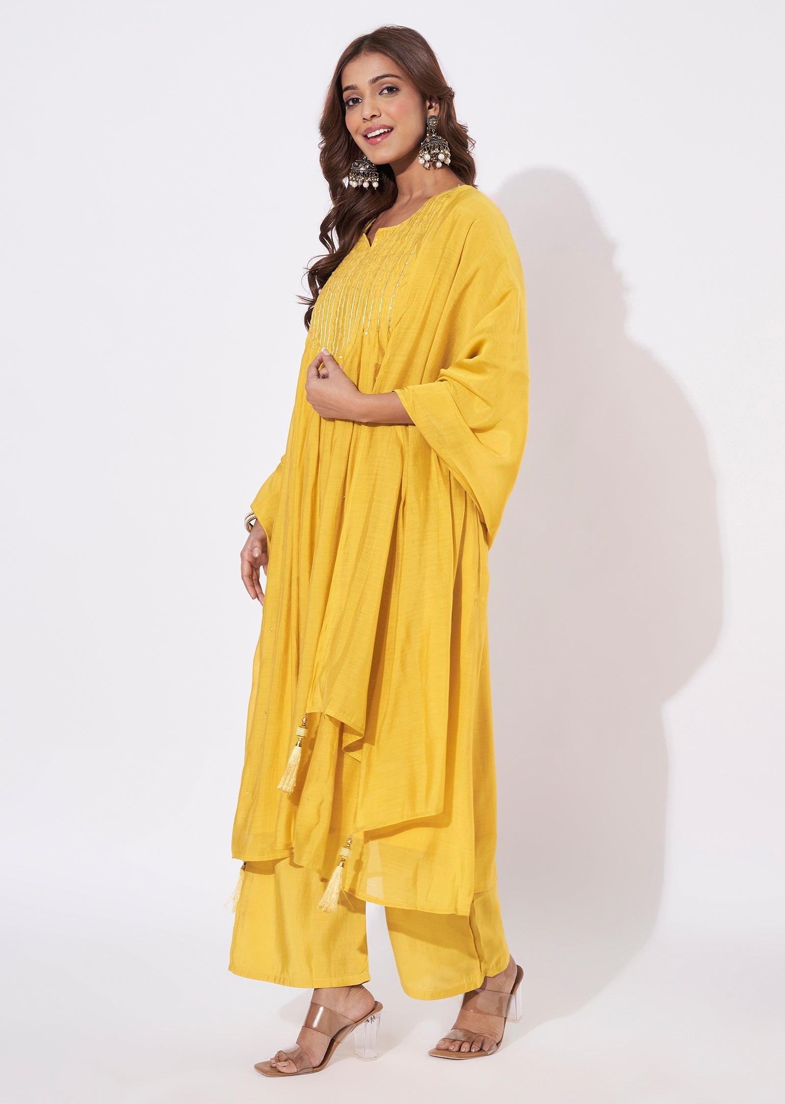 Mustard Mal Chanderi Anarkali Suit