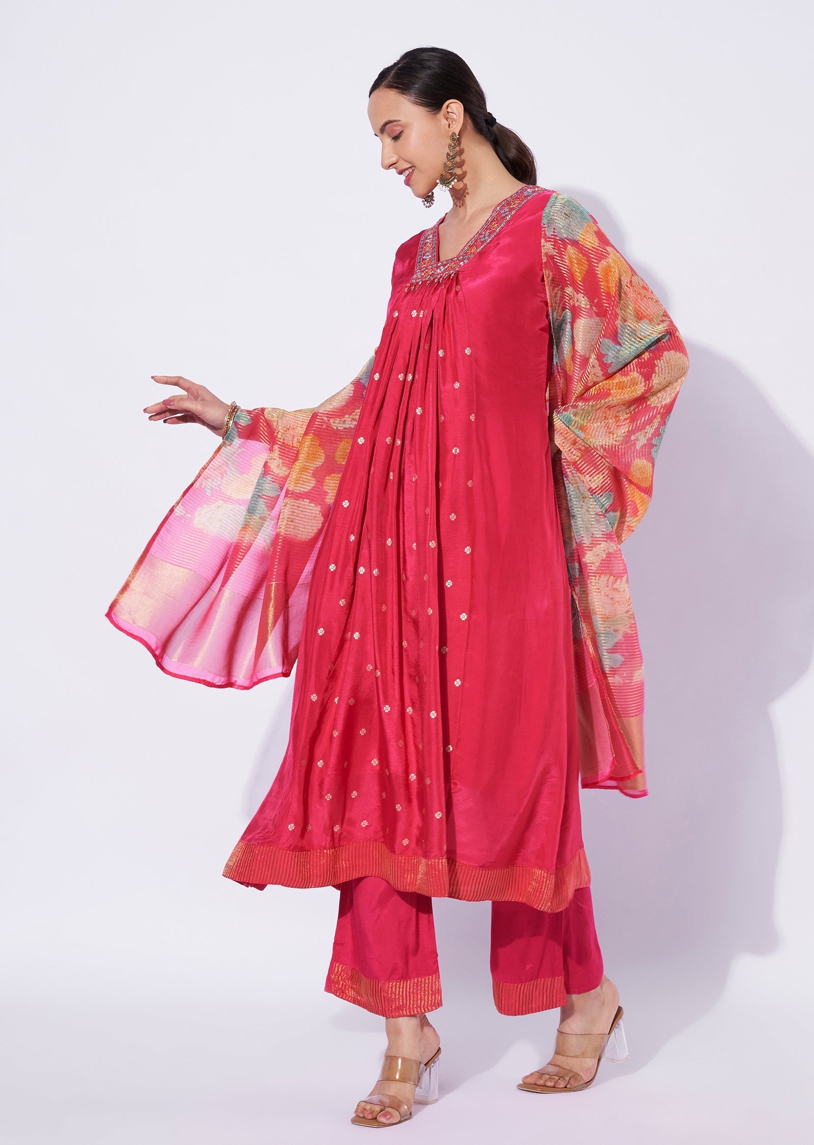 Rani Pink Banaras Anarkali Suit
