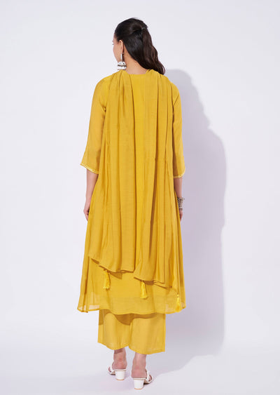 Mustard Mul Chanderi Anarkali Suit