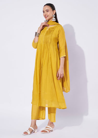 Mustard Mul Chanderi Anarkali Suit