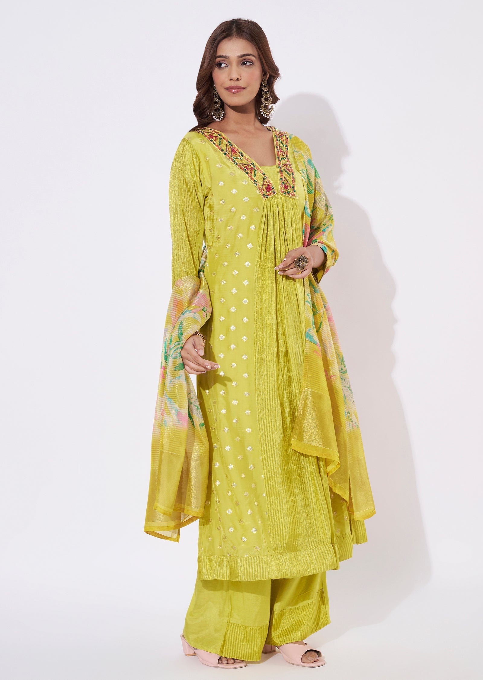 Yellow Banaras Anarkali Suit