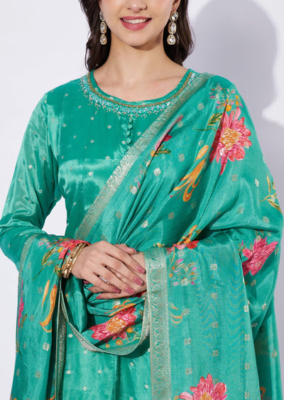 Sea Green Chinnon Anarkali Suit