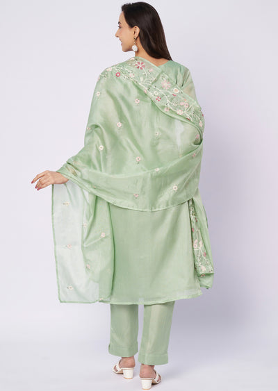 Light green Kota straight cut kurti set