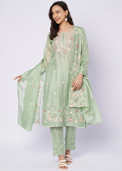 Light green Kota straight cut kurti set