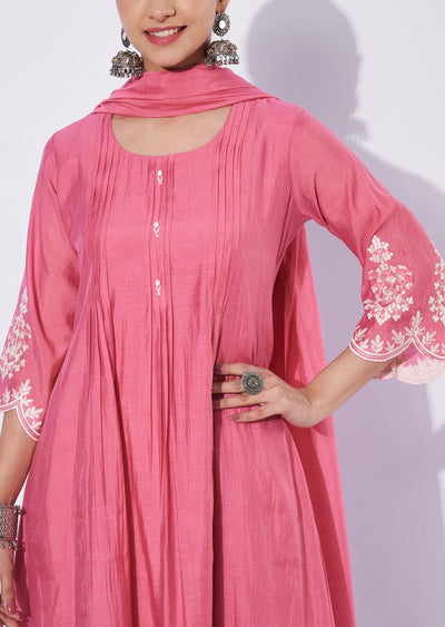Pink Chanderi Anarkali Suit
