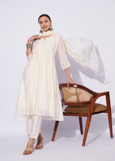 Cream Mul Chanderi Anarkali Suit