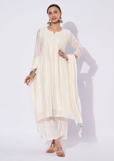 Cream Mul Chanderi Anarkali Suit