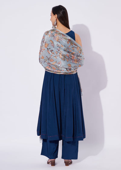 Teal Blue Silk Anarkali Suit