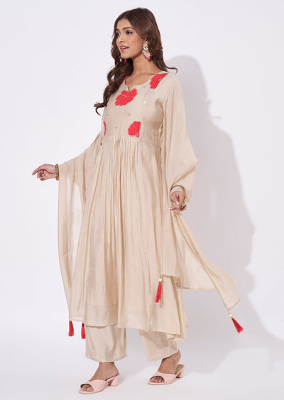 Dark Biege Mal Chanderi Anarkali Suit