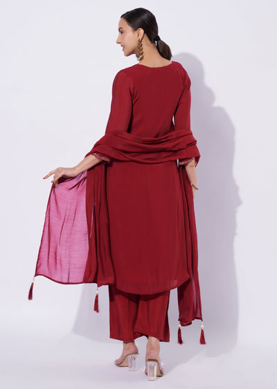 Maroon Mal Chanderi Anarkali Suit