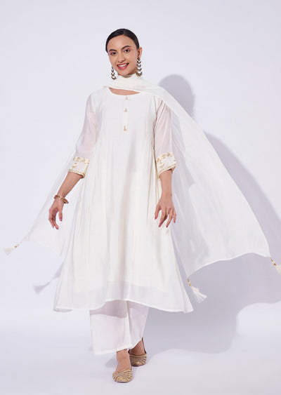 Cream Mal Chanderi Anarkali Suit