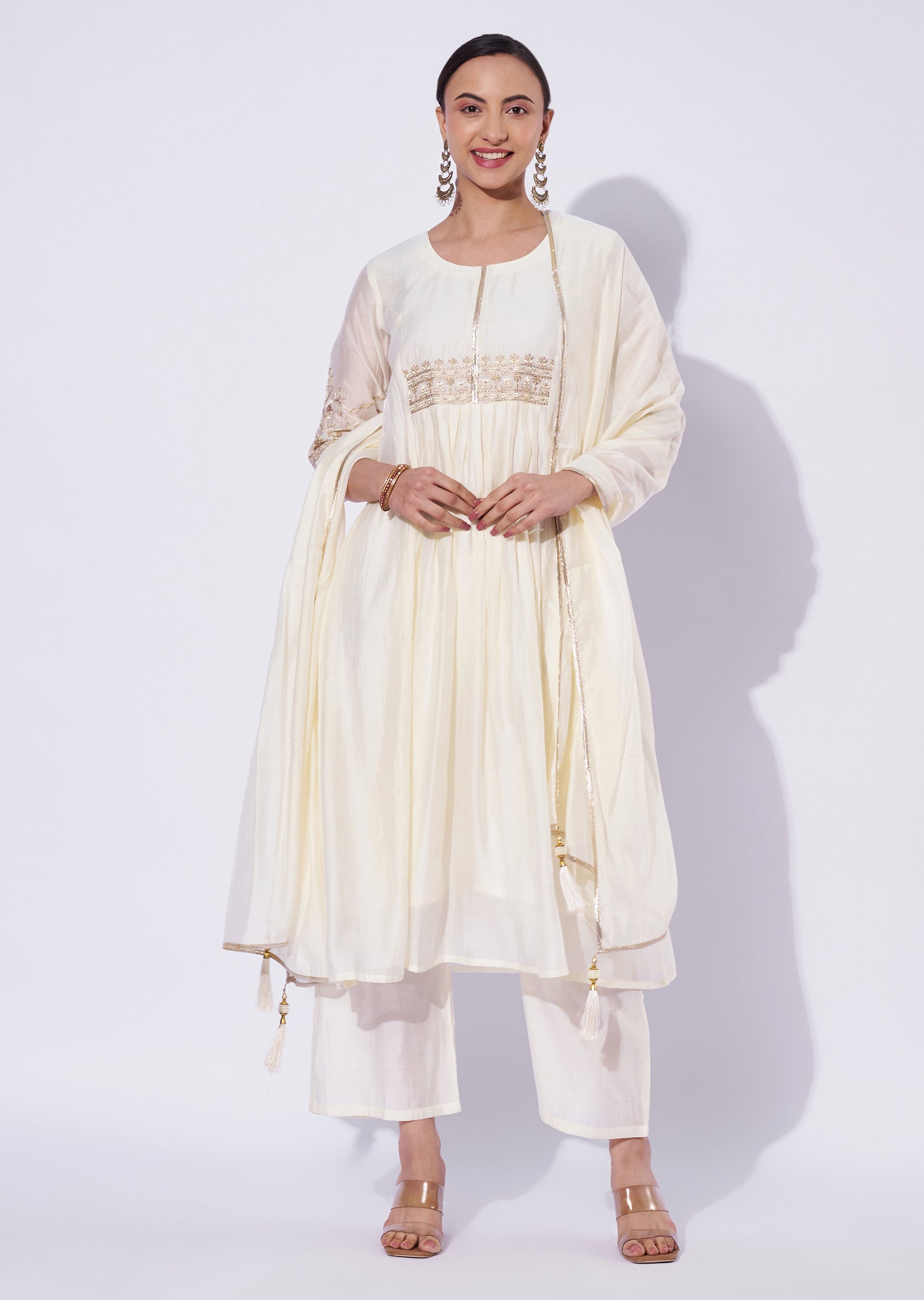 Cream Chanderi Anarkali Suit