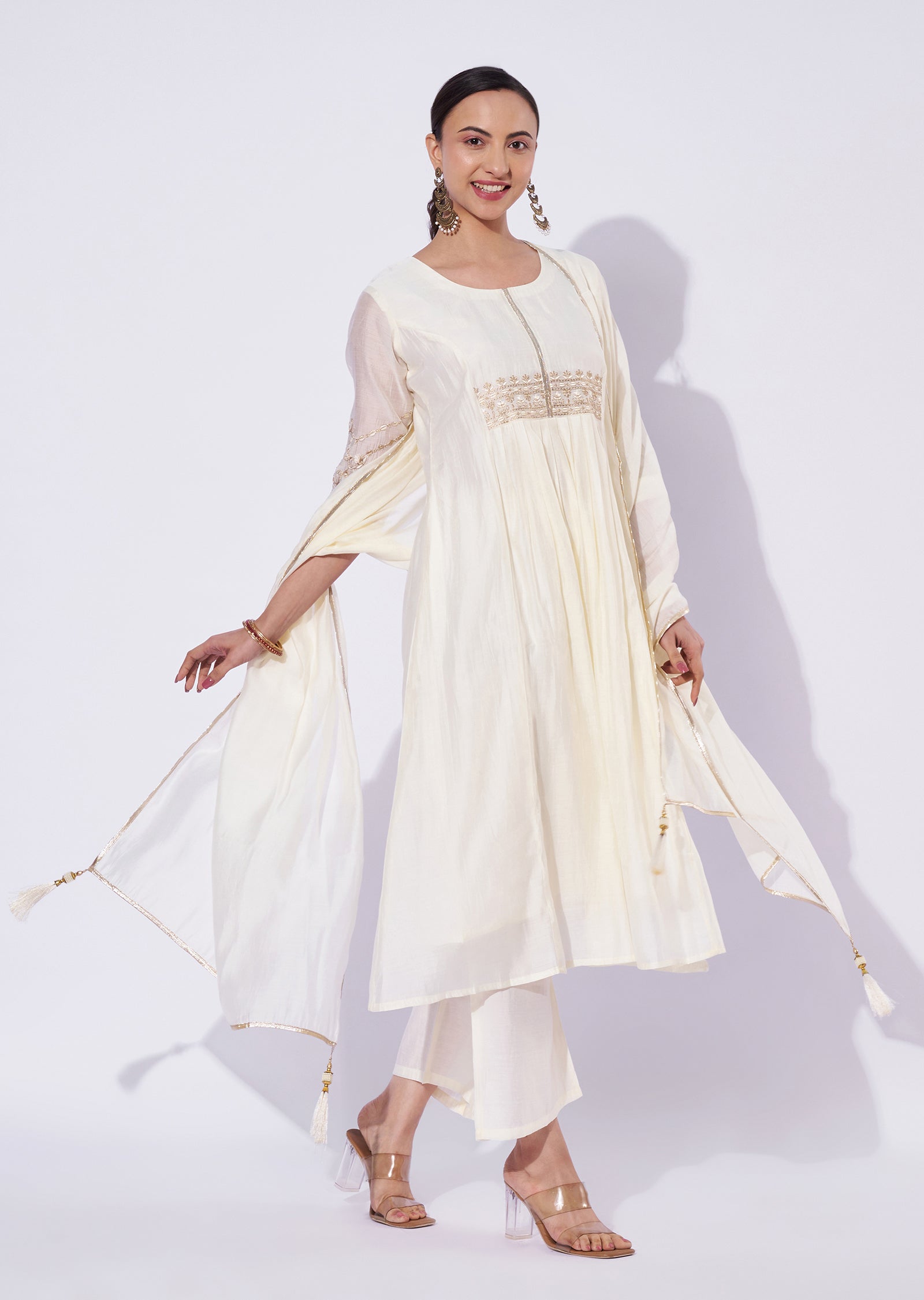 Cream Chanderi Anarkali Suit