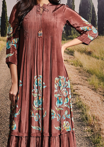 Brown Crepe Frock Kurti