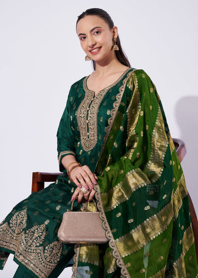 Bottle Green Silk Straight Cut Suit