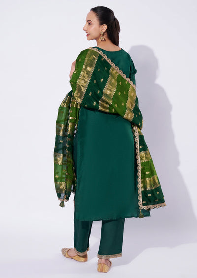 Bottle Green Silk Straight Cut Suit