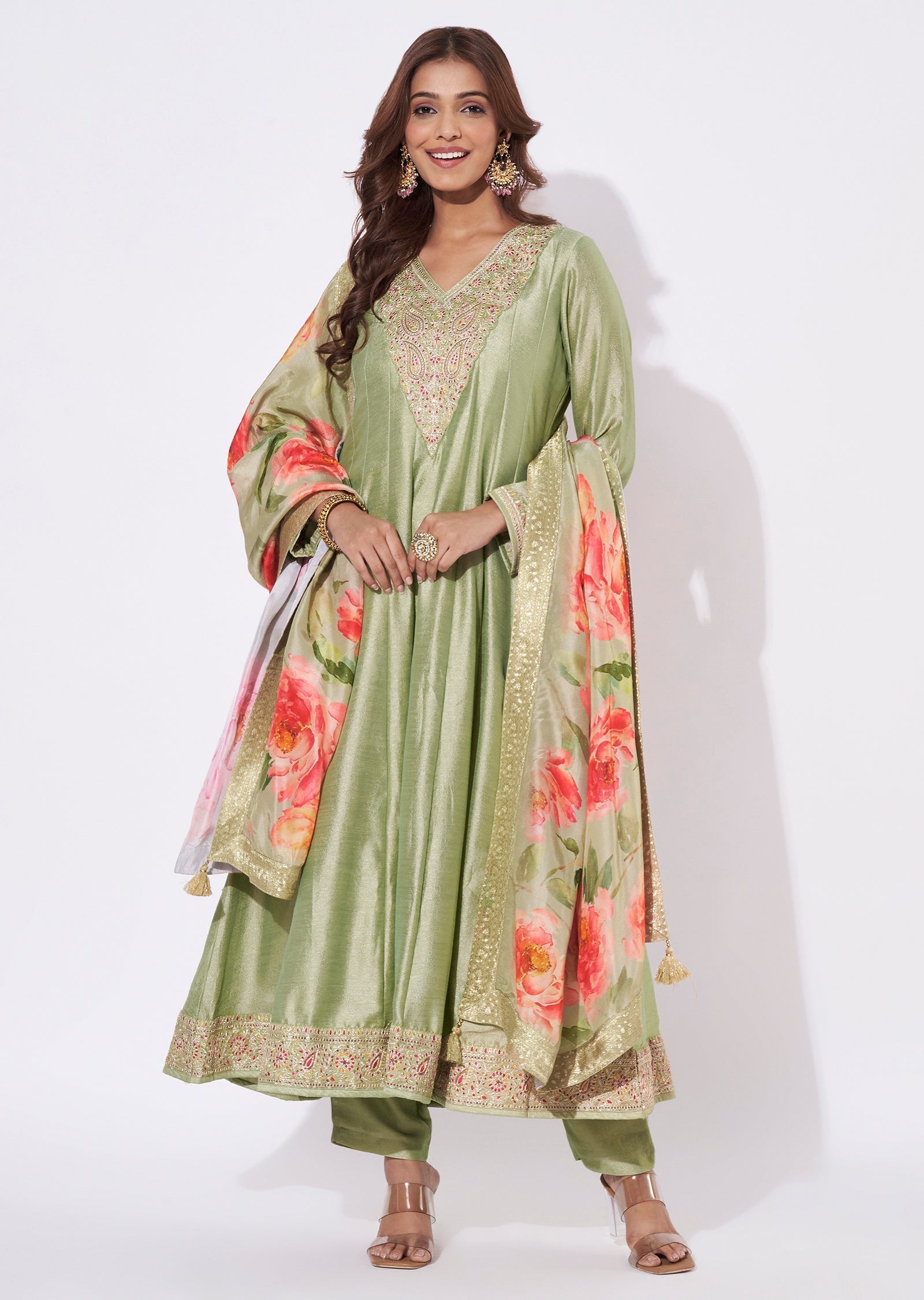 Dusty Green Silk Anarkali Suit