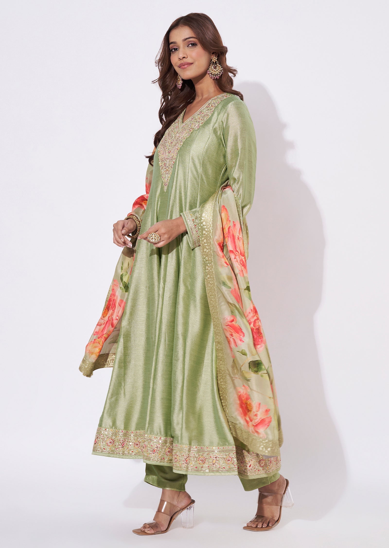 Dusty Green Silk Anarkali Suit