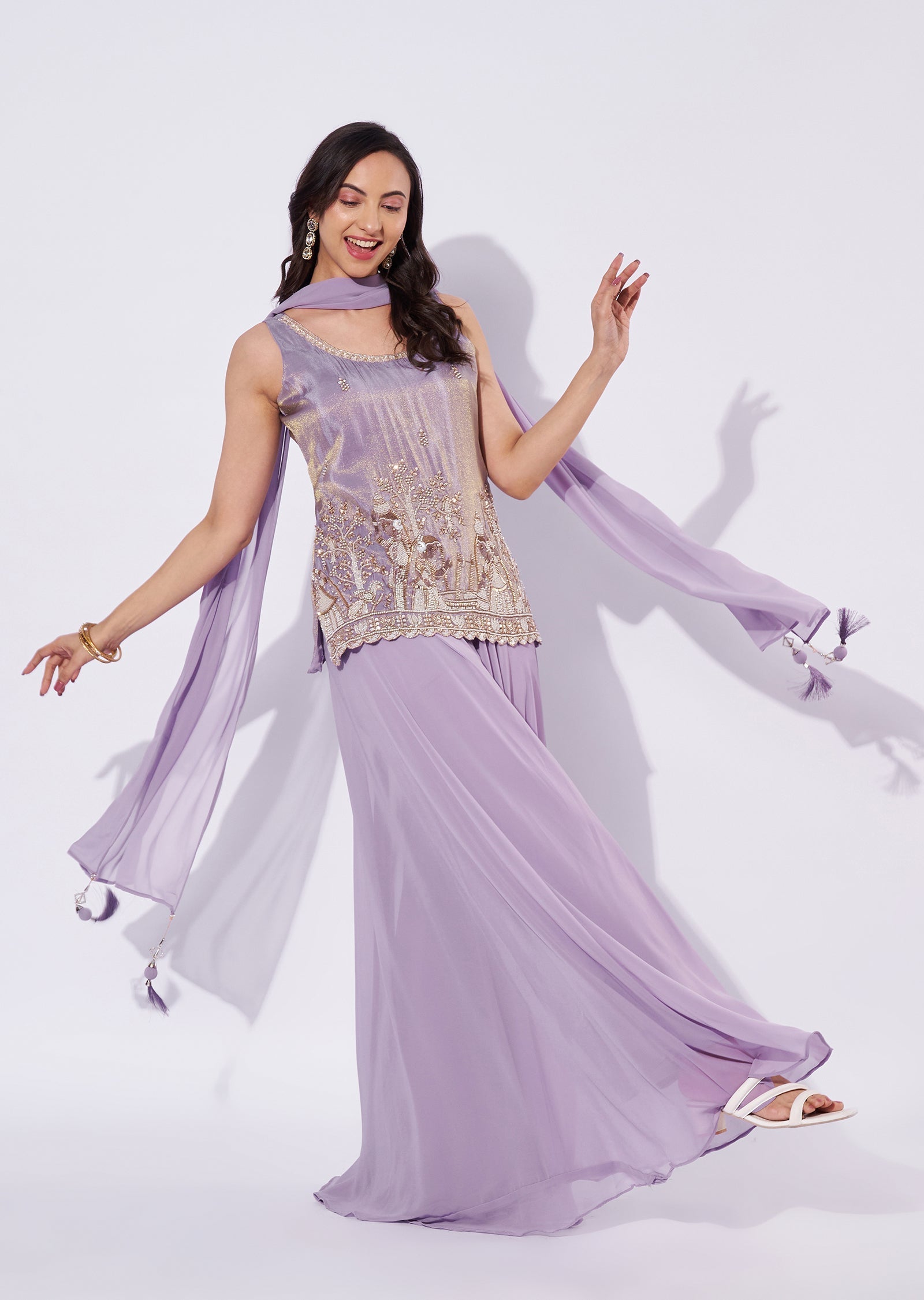 Lavender Tissue Sharara Set