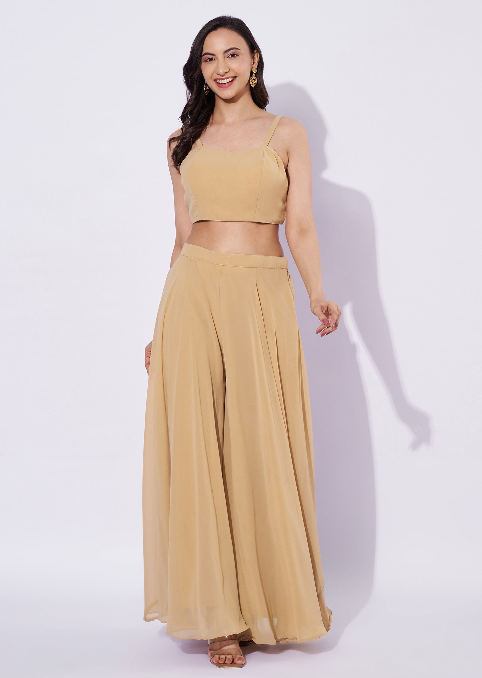 Beige Net Sharara Set