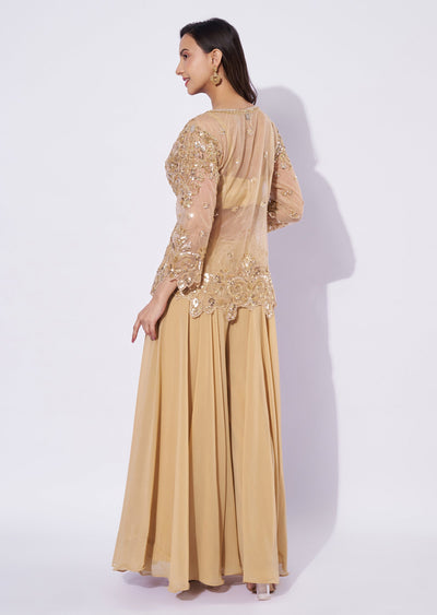 Beige Net Palazzo Set