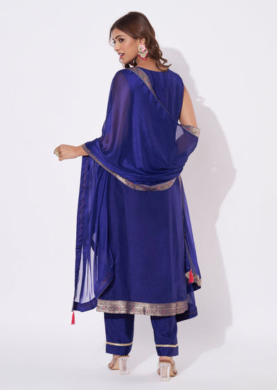 Blue Silk Straight Cut Suit