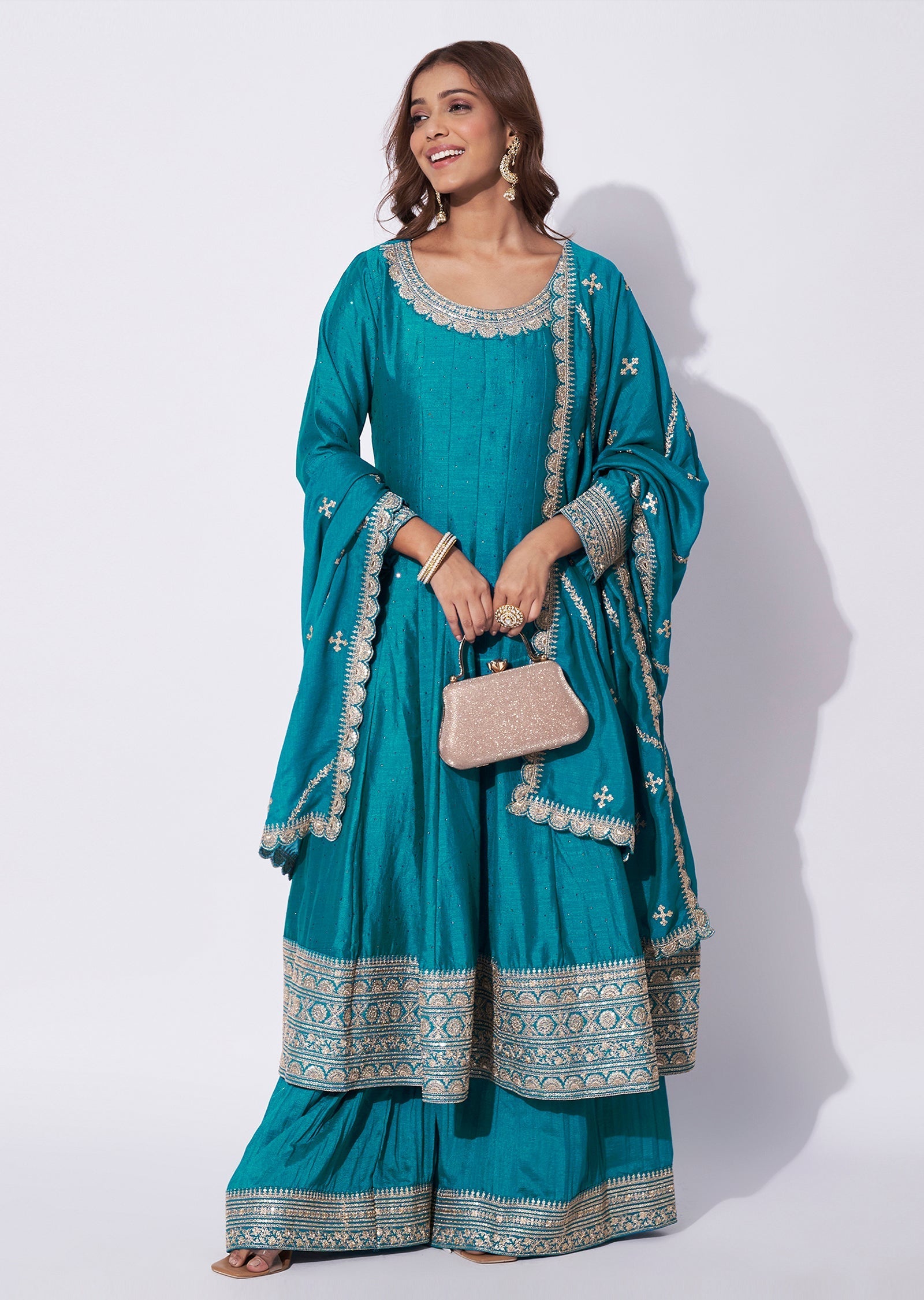 Rama Blue Silk Anarkali Suit