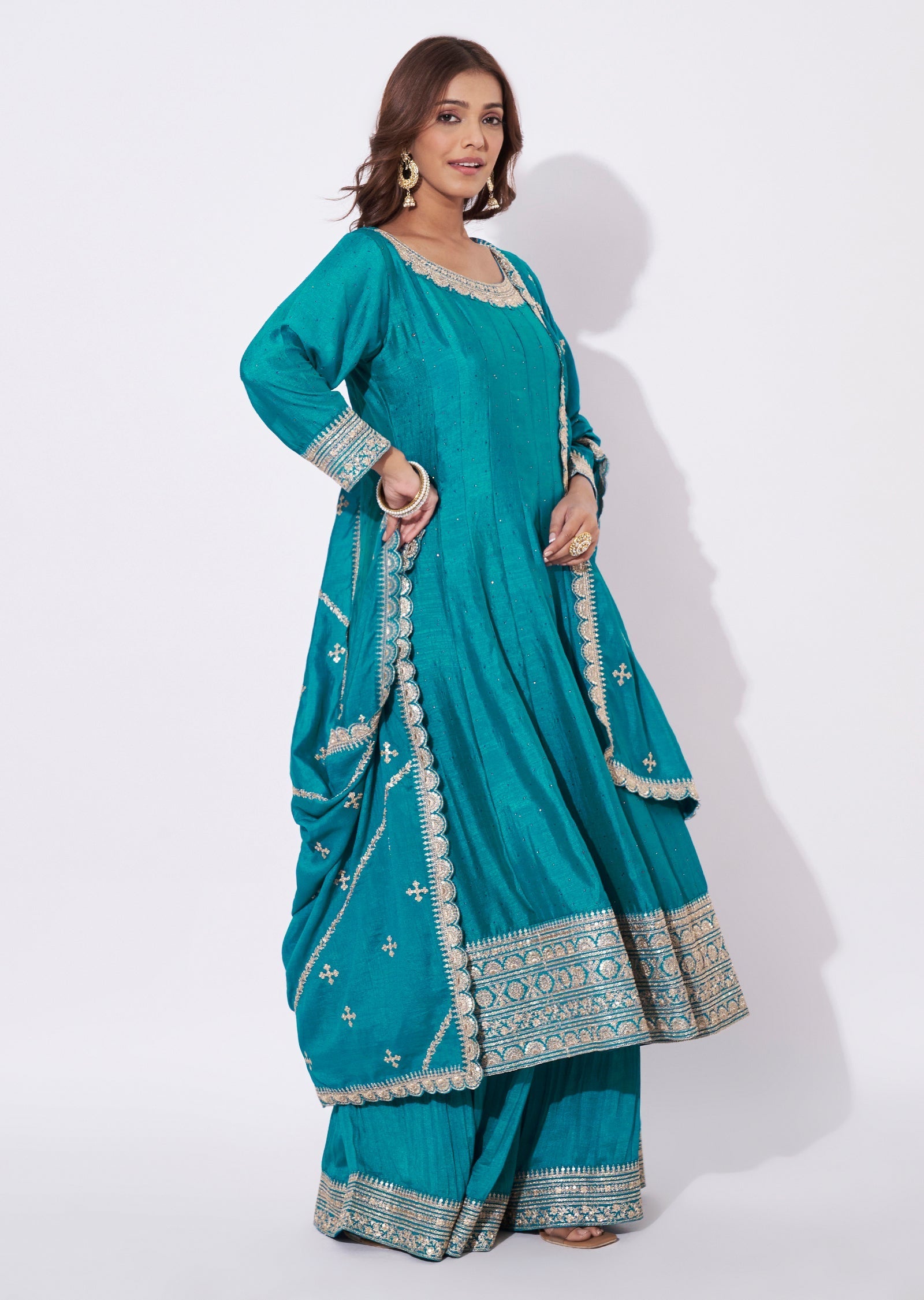 Rama Blue Silk Anarkali Suit