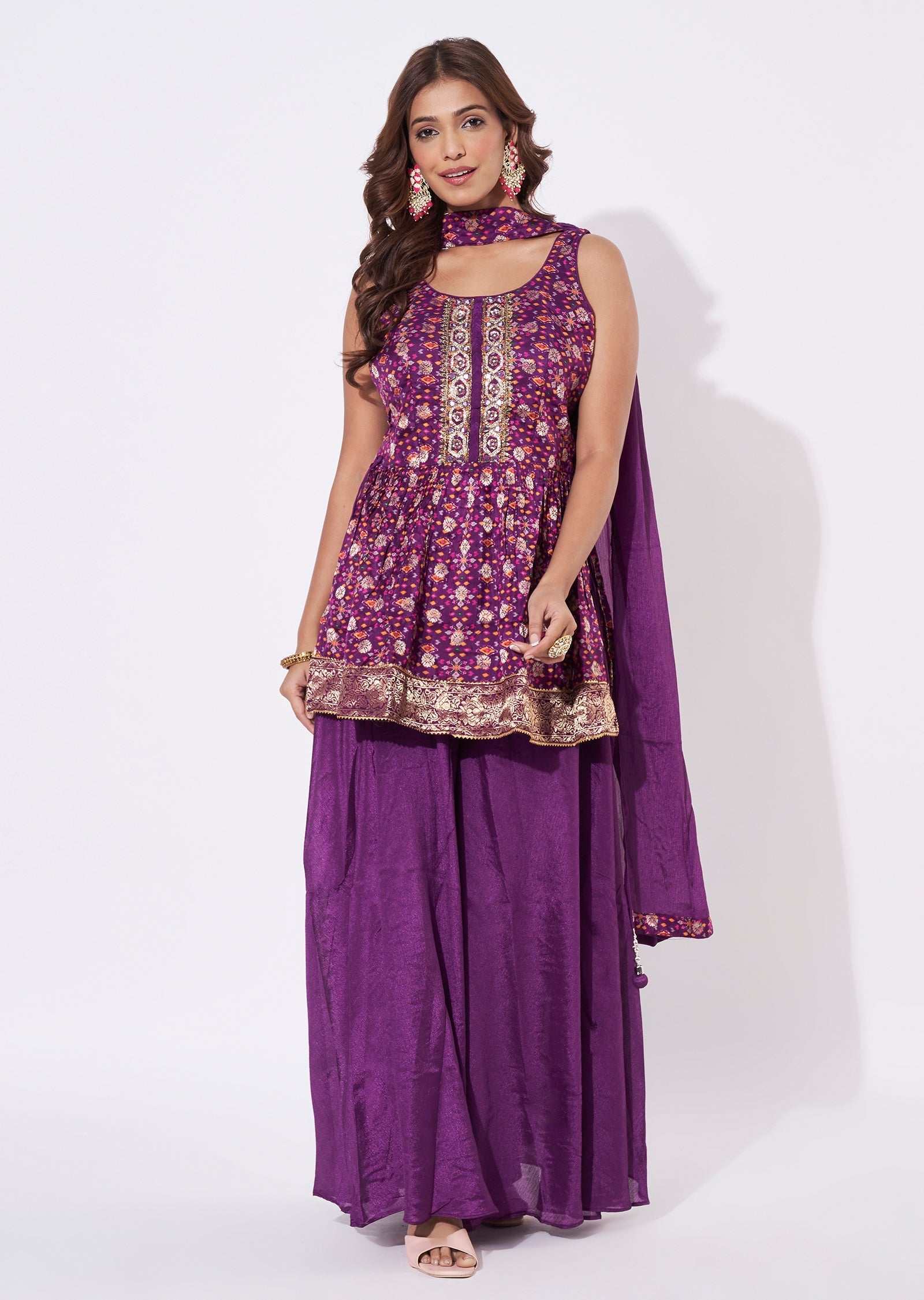 Wine Organza Straight Cut Suit