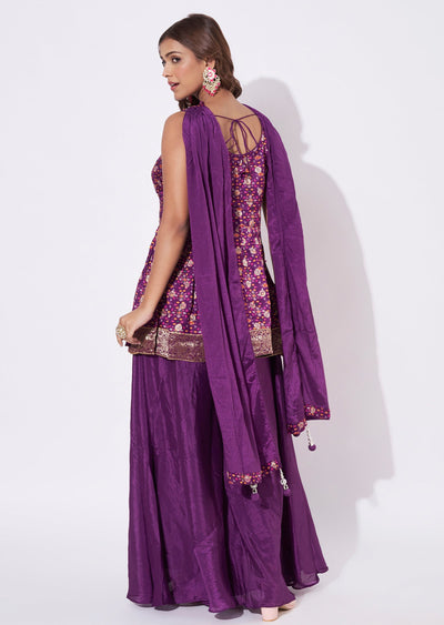 Wine Organza Straight Cut Suit