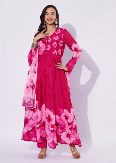 Rani Pink Chinnon Anarkali Suit
