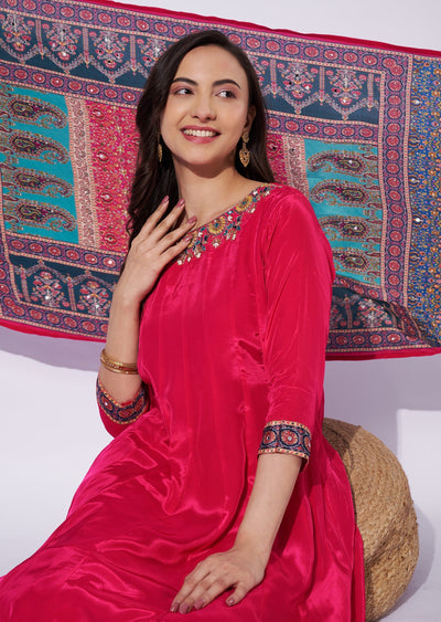 Rani Pink Crepe Anarkali Suit
