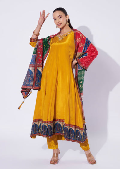 Mustard Crepe Anarkali Suit