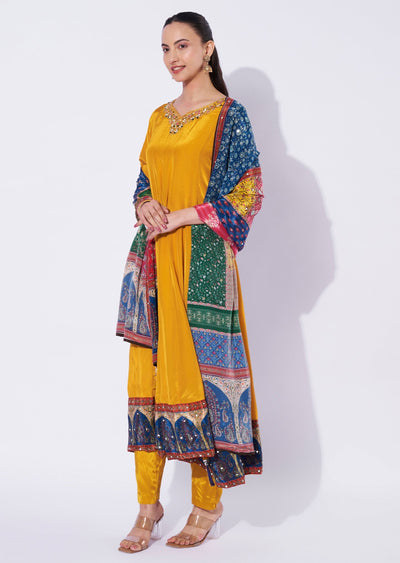 Mustard Crepe Anarkali Suit