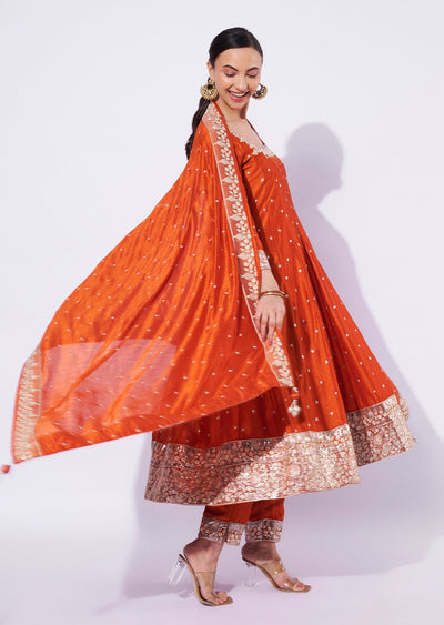 Rust Chinnon Anarkali Suit