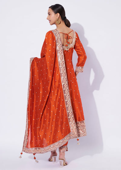 Rust Chinnon Anarkali Suit