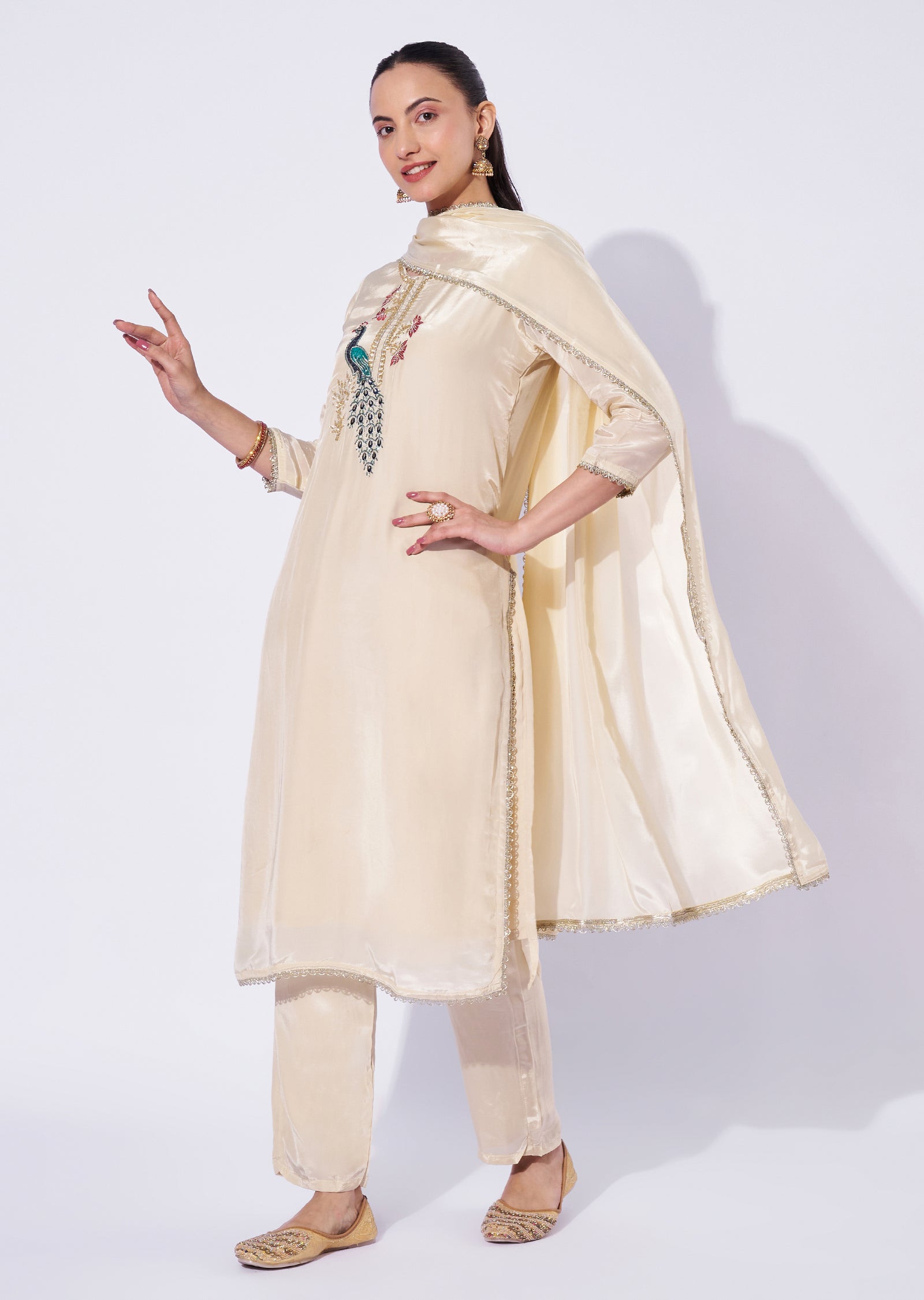 Beige Crepe Straight Cut Suit