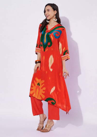 Dark Orange Crepe Straight Cut Suit