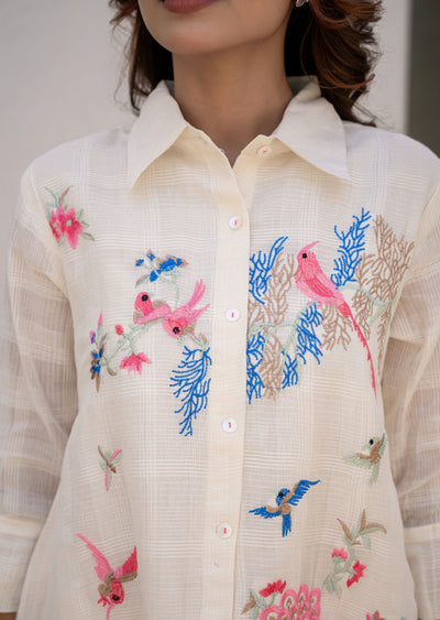 Cream Cotton Straight Cut Kurti Set