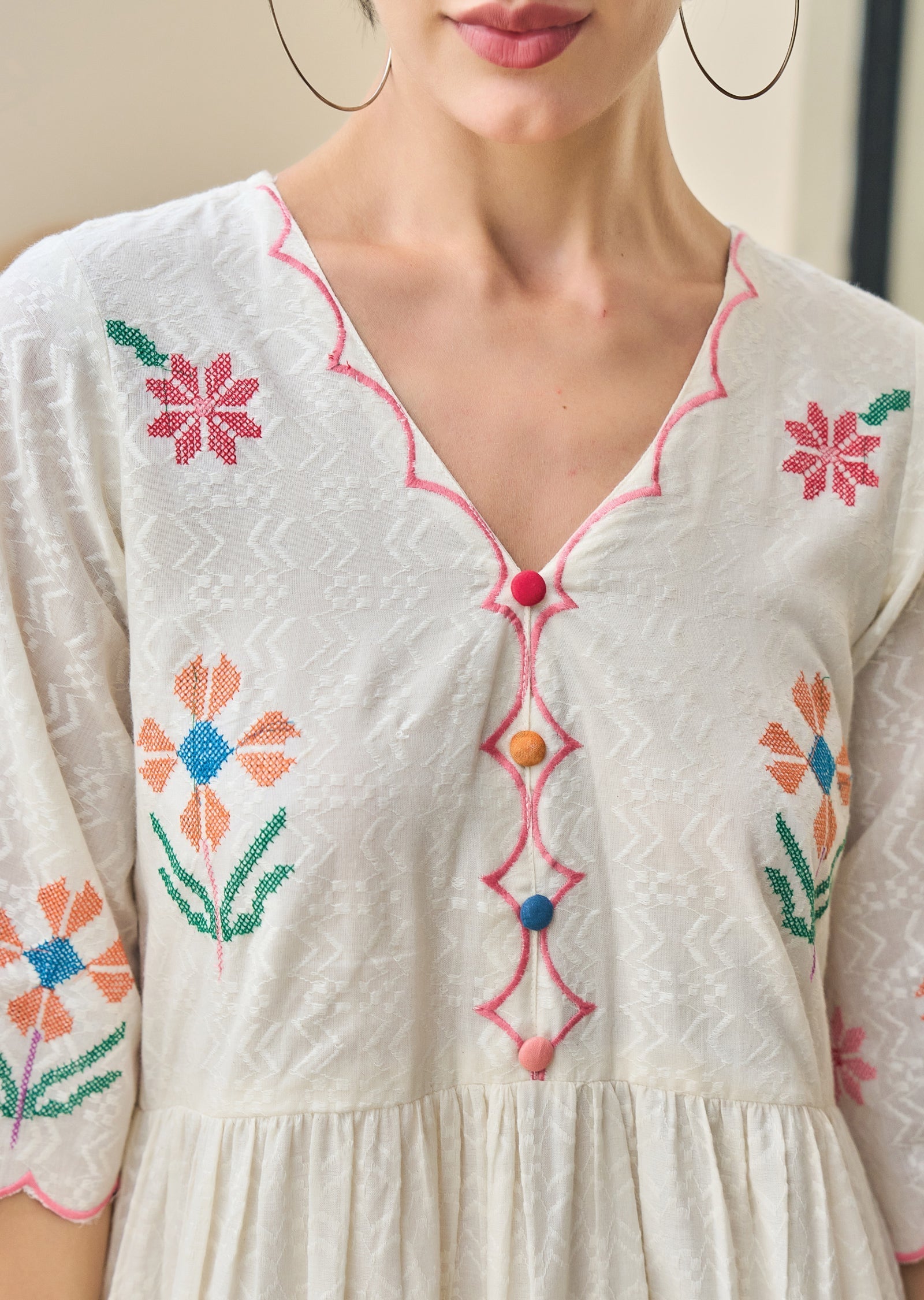 Cream Cotton Midi Dress